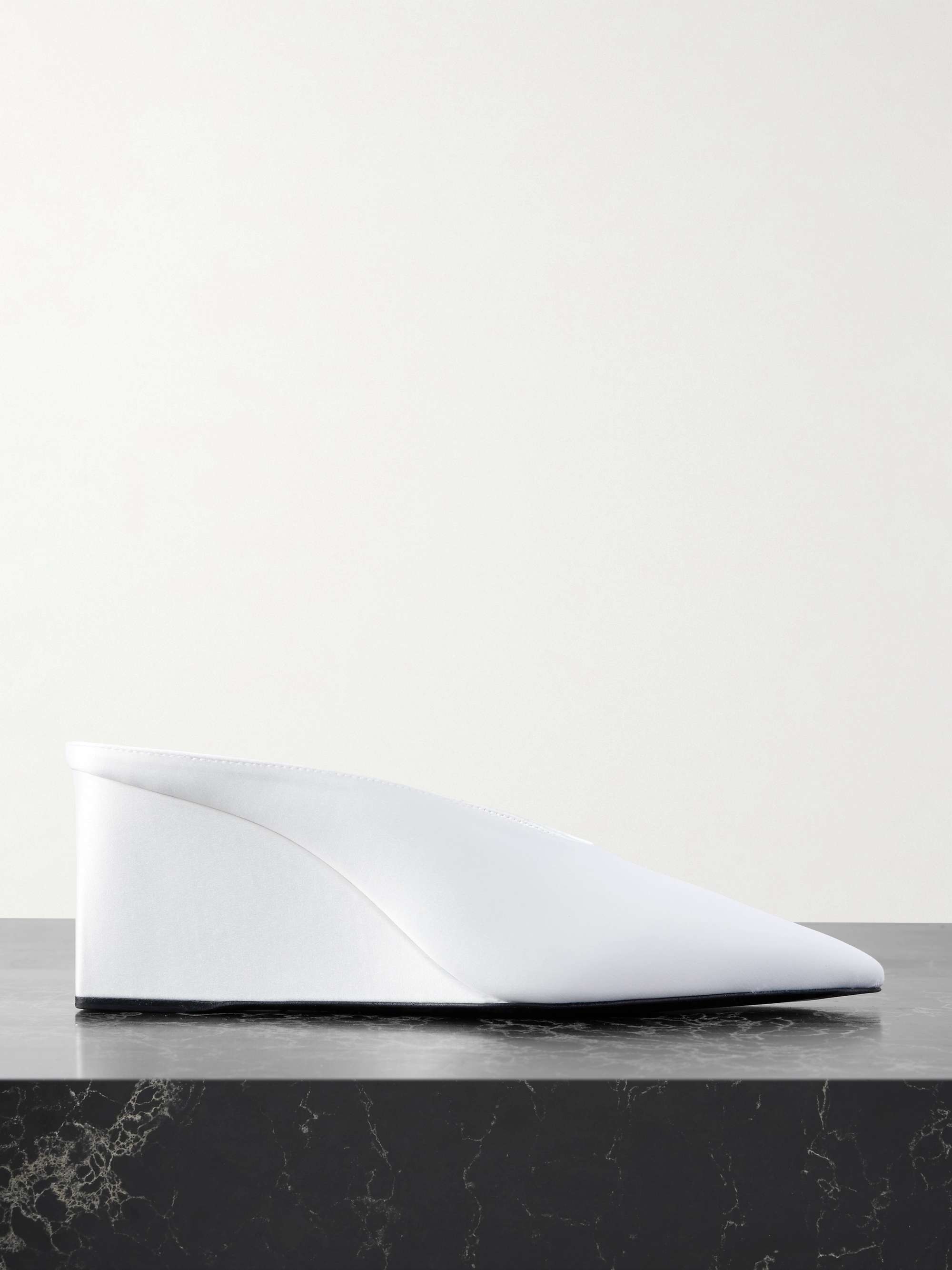 Satin Point-Toe Wedge Mules