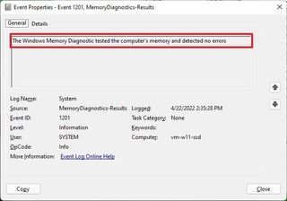 Windows Memory Diagnotic Results