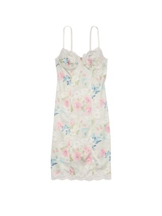 Floral Satin Lace-Trim Slip Dress