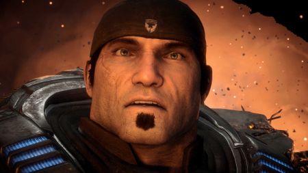 Marcus Fenix looks on in horror in Gears of War: Reloaded