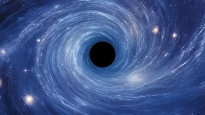 An illustration of a black hole churning spacetime around it