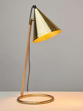 Cone Shape Gold Brass & Raffia Table Lamp - was £68, now £45