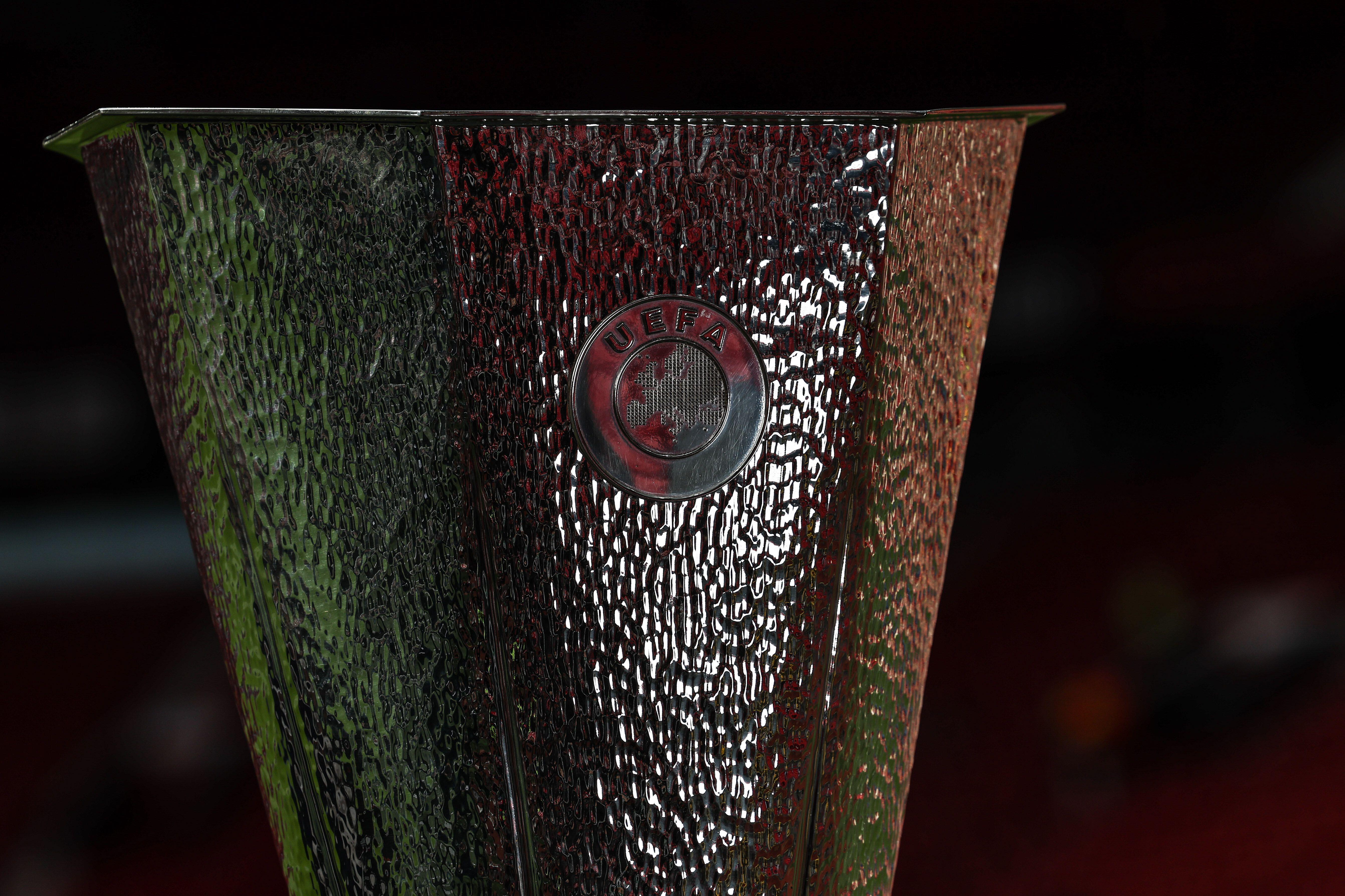 A close-up of the Europa League trophy