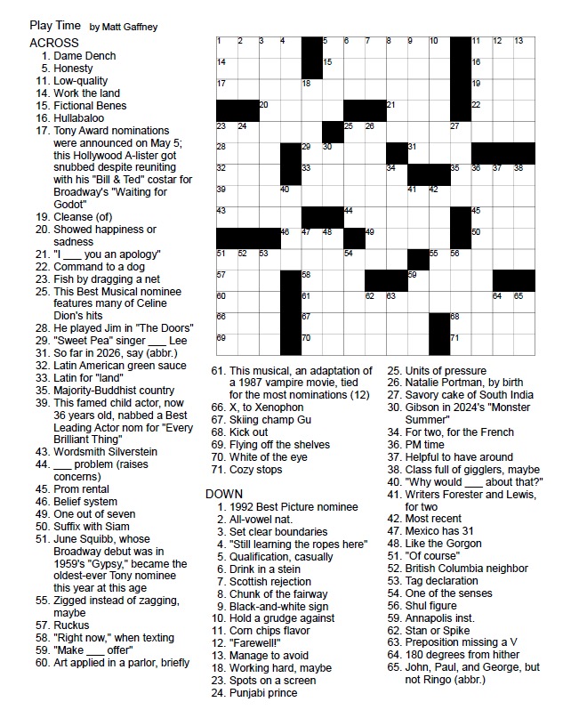 An unsolved crossword puzzle.
