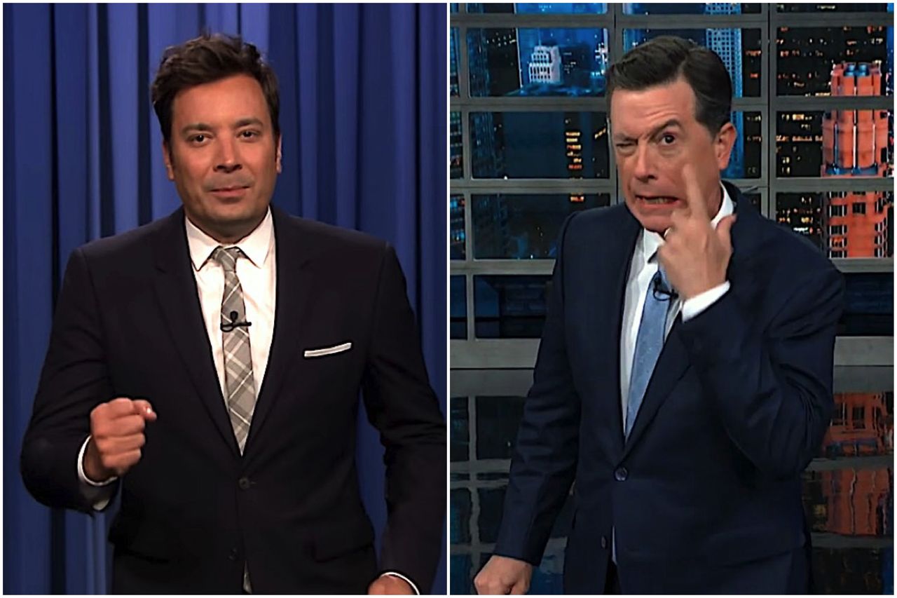 Jimmy Fallon and Stephen Colbert gasp at Biden&amp;#039;s bloody eye