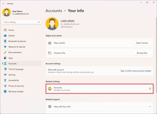 Your info Accounts option