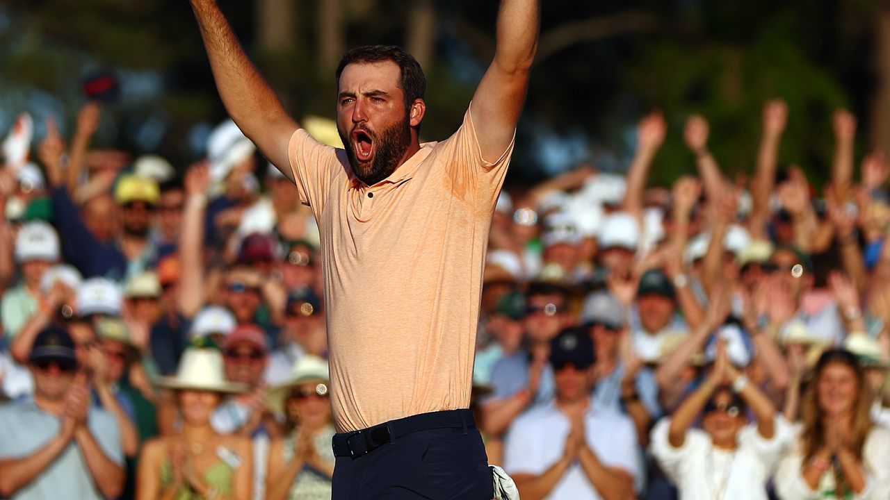 Scottie Scheffler celebrates winning The Masters