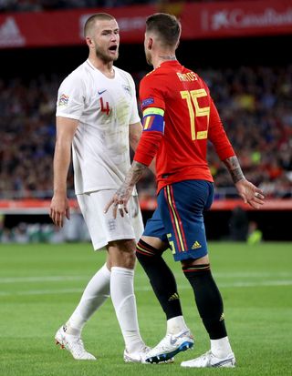 England’s Eric Dier (left) exchange words with Spain's Sergio Ramos