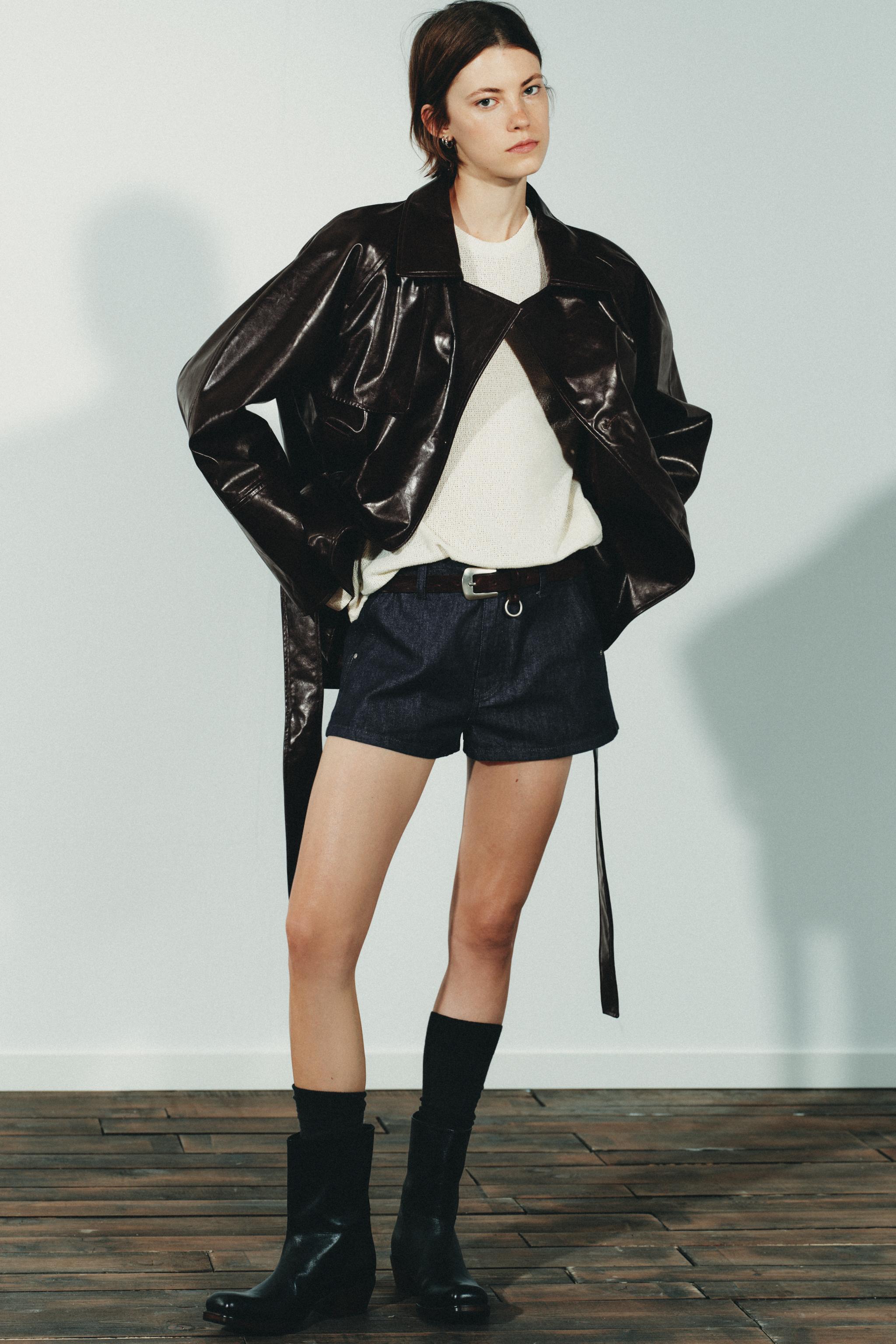 Faux Leather Short Trench Coat