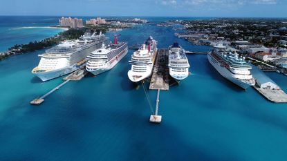 A row of cruise ships.
