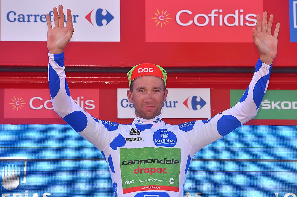 David Villella in polka dots after stage 6 at the Vuelta