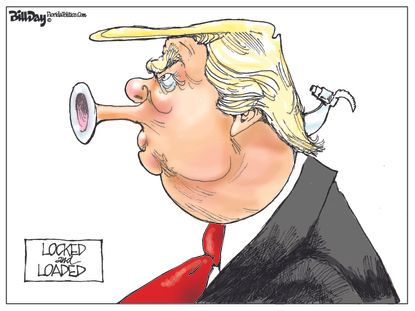 Political Cartoon U.S. Trump Iran Saudi Arabia Locked and Loaded