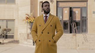 Luke James as Victor in a yellow coat in The Chi season 6