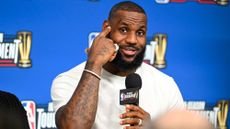 LeBron James of Los Angeles Lakers speaks during press conference in Las Vegas, Nevada