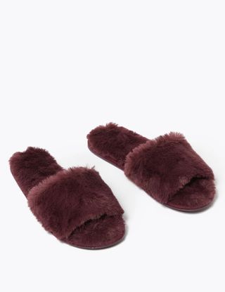 Faux Fur Open Toe Flat Mule Slippers: £9.50 | M&S