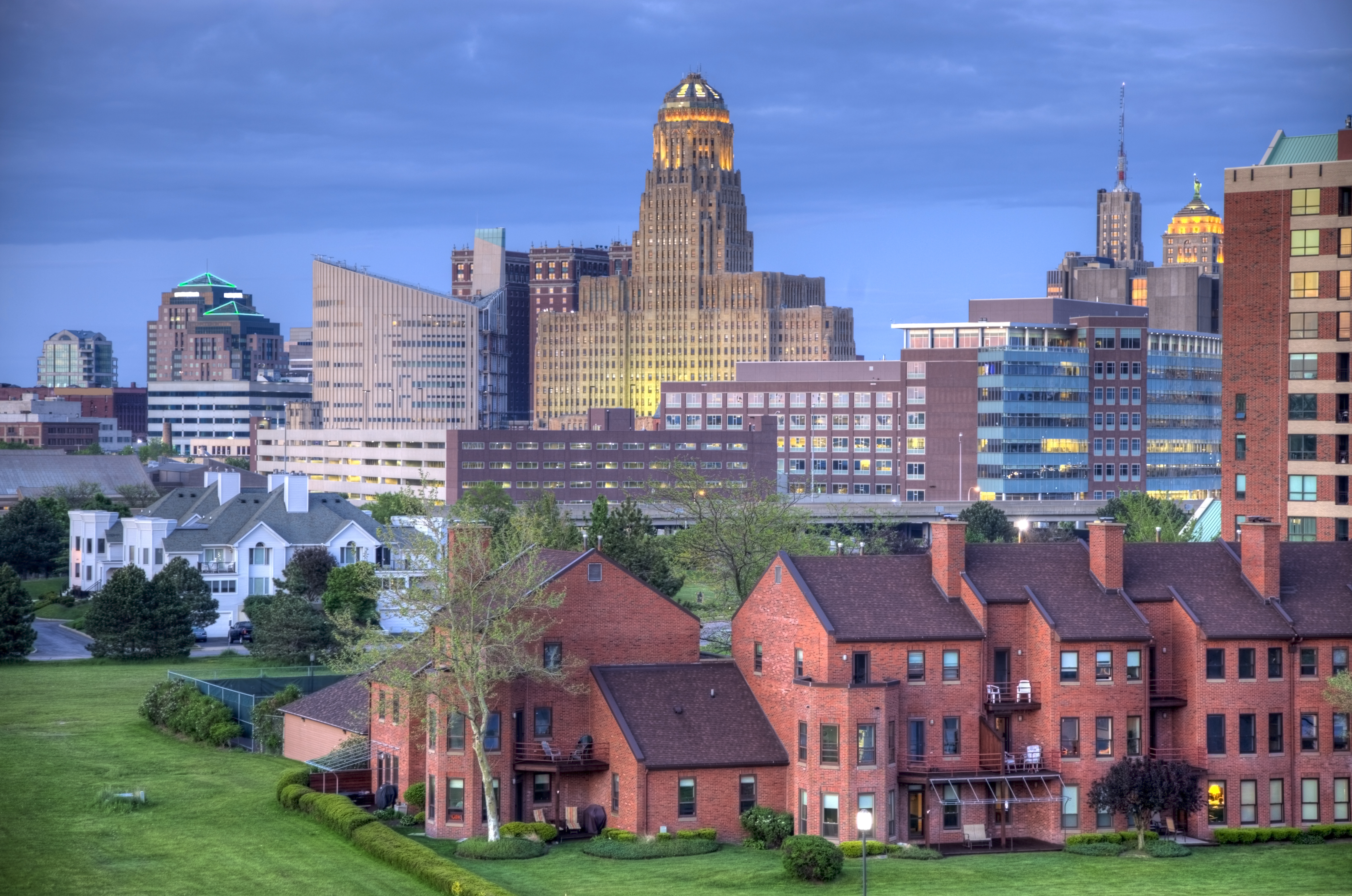 Downtown Buffalo skyline along the historic waterfront district.