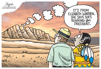 Political cartoon U.S. Elizabeth Warren presidential campaign 2020