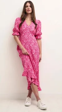 Pink Heart Print Sleeve Delilah Midi Tea Dress, £55 ($67) | Nobody's Child