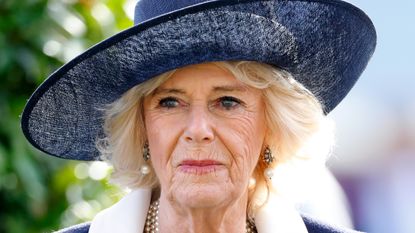 The color Queen Camilla will never wear. Seen here she attends QIPCO British Champions Day 