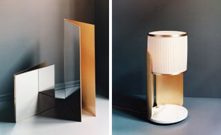 'Renoir' hinged wall mirror (left) and'Achille' table lamp (right)