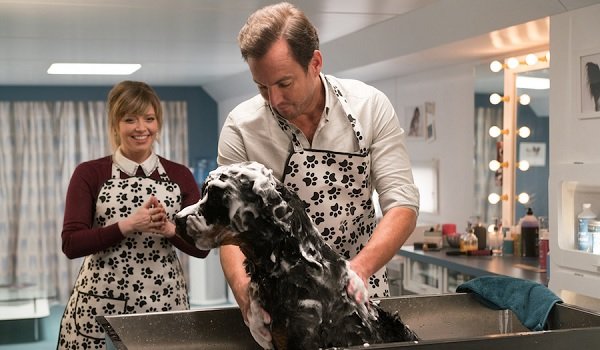 Show Dogs Natasha Lyonne Will Arnett grooming a police dog