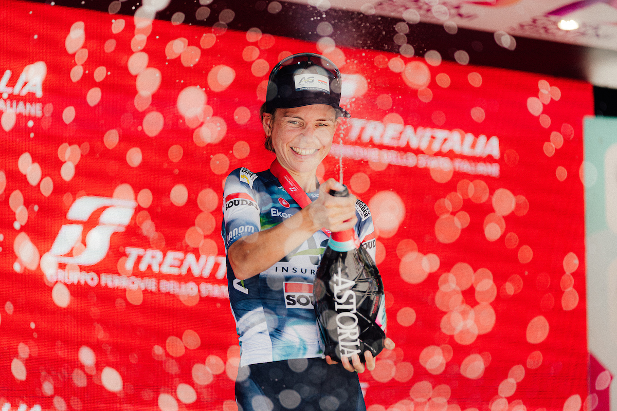 Picture by Thomas Maheux/SWpix.com - 09/07/2025 - Cycling - UCI Women&#039;s World Tour - Giro d&#039;Italia Women 2025 - Stage 4: Castello Tesino - Pianezze (Valdobbiadene) -GIGANTE Sarah, AG Insurance - Soudal Team winner of the stage 4