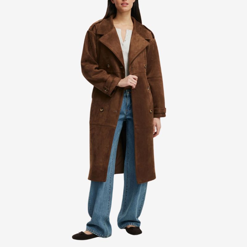 Suede faux trench coat