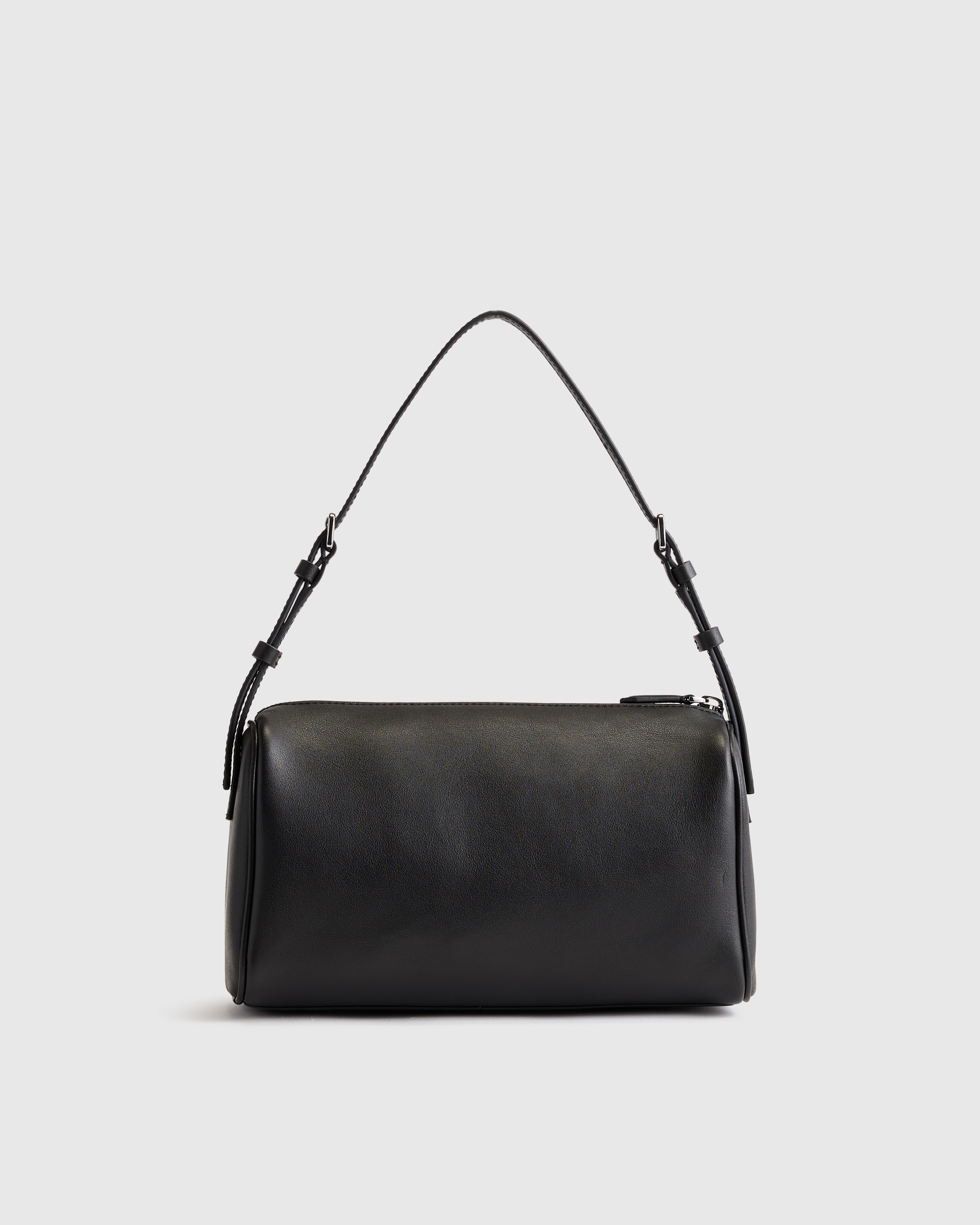 Italian Leather Mini Barrel Shoulder Bag in Black