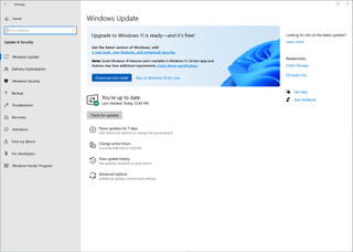 Windows 11 upgrade offer in Windows Update menu on Windows 10