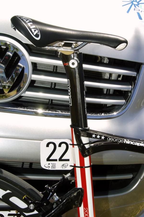 Going up: It's 800mm from Hincapie's bottom bracket to the top of his Selle Italia Turbomatic saddle.