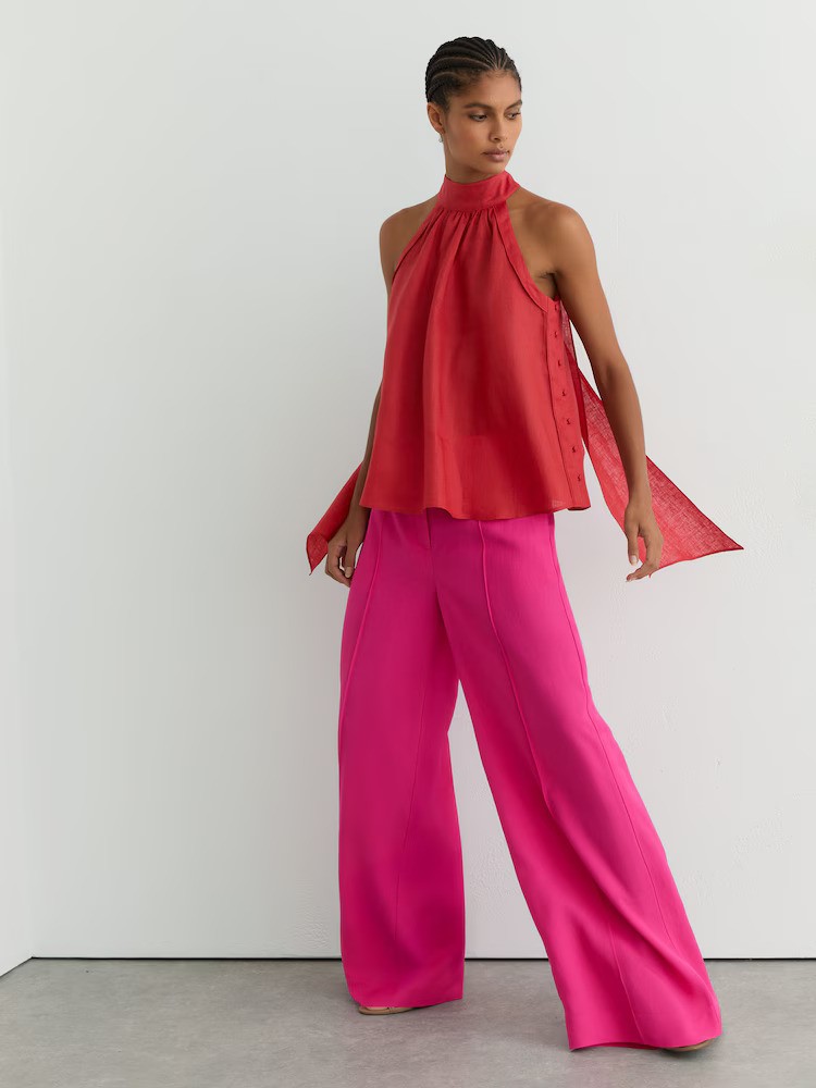 Reiss, Linen Sleeveless Scarf-Neck Top
