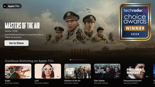 The Apple TV Plus homepage with a Techradar Choice Awards badge in the right top corner