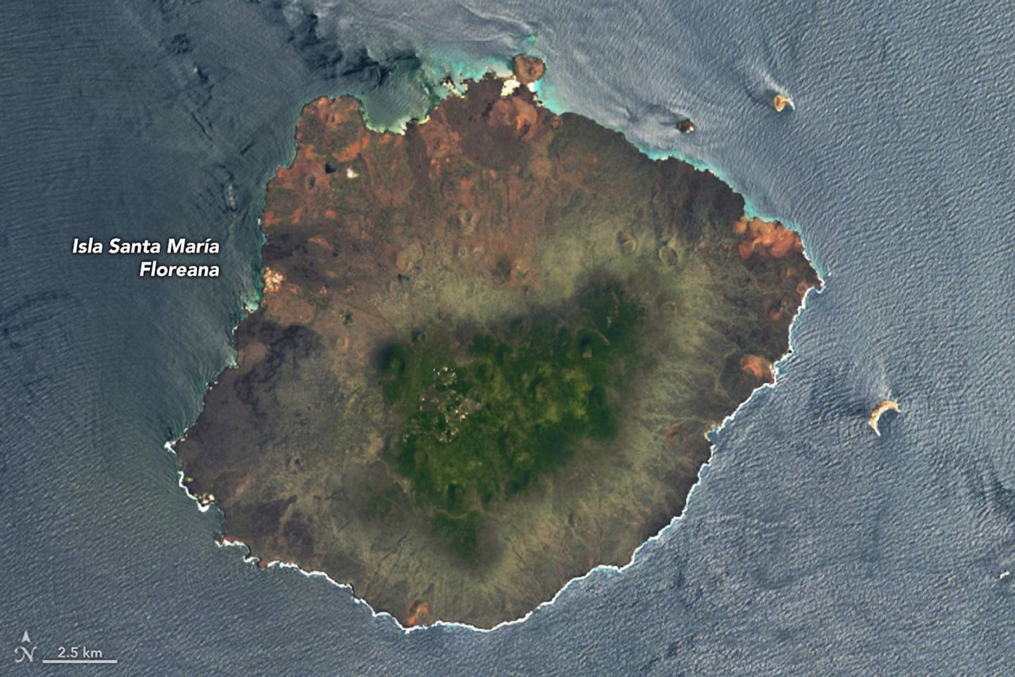 NASA Landsat 8 aerial image of Gal&amp;aacute;pagos Islands' Floreana Island for research into introduction of ancestors of Floreana giant tortoise