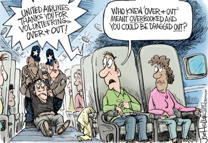 Editorial Cartoon U.S. United Airlines drag out passenger overbooked flight