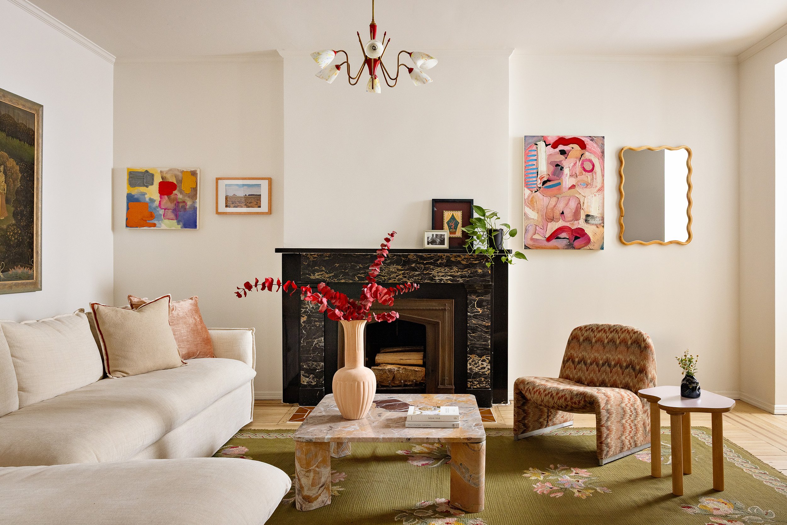 A contemporary living room with streamlined furniture