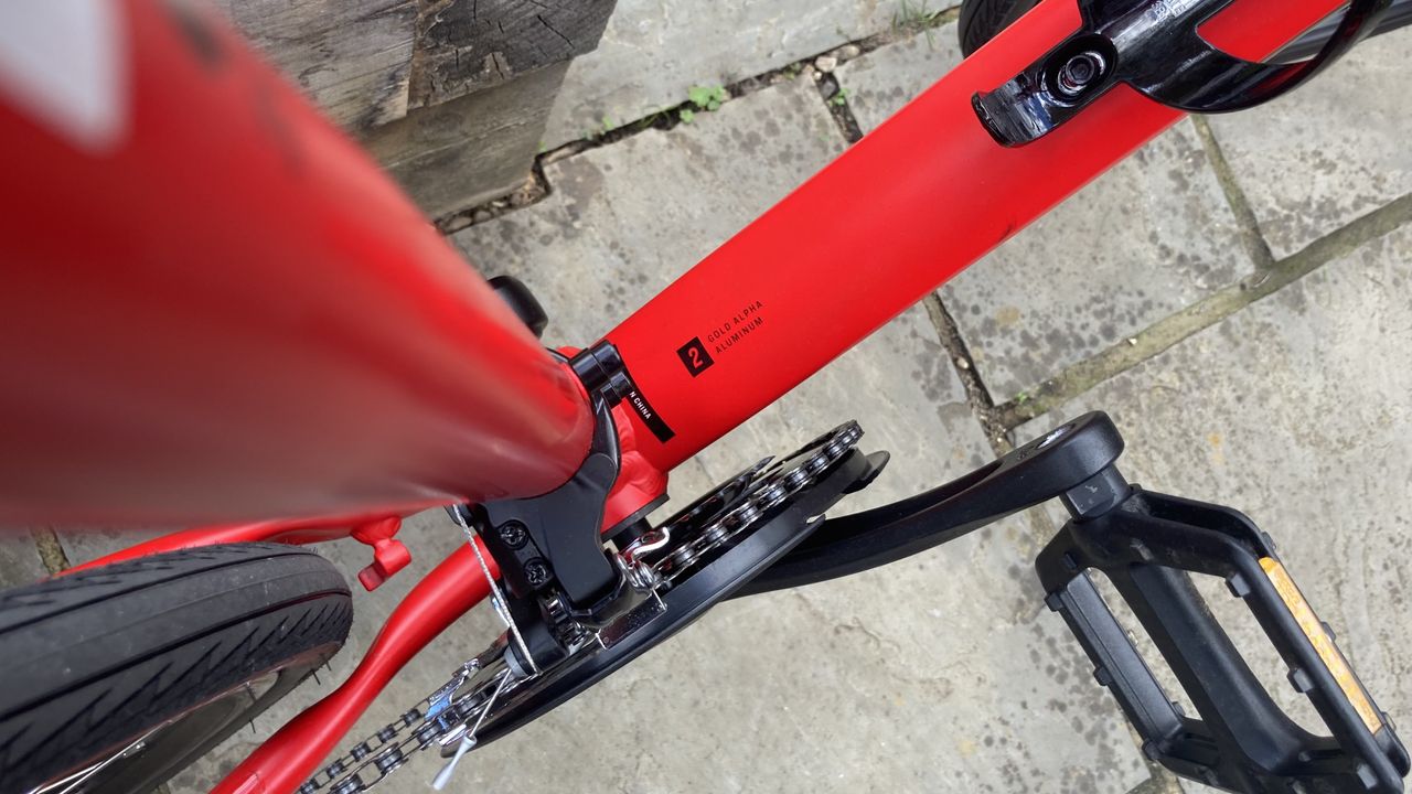 A shot looking down the seat tube of a Trek FX 2 Disc