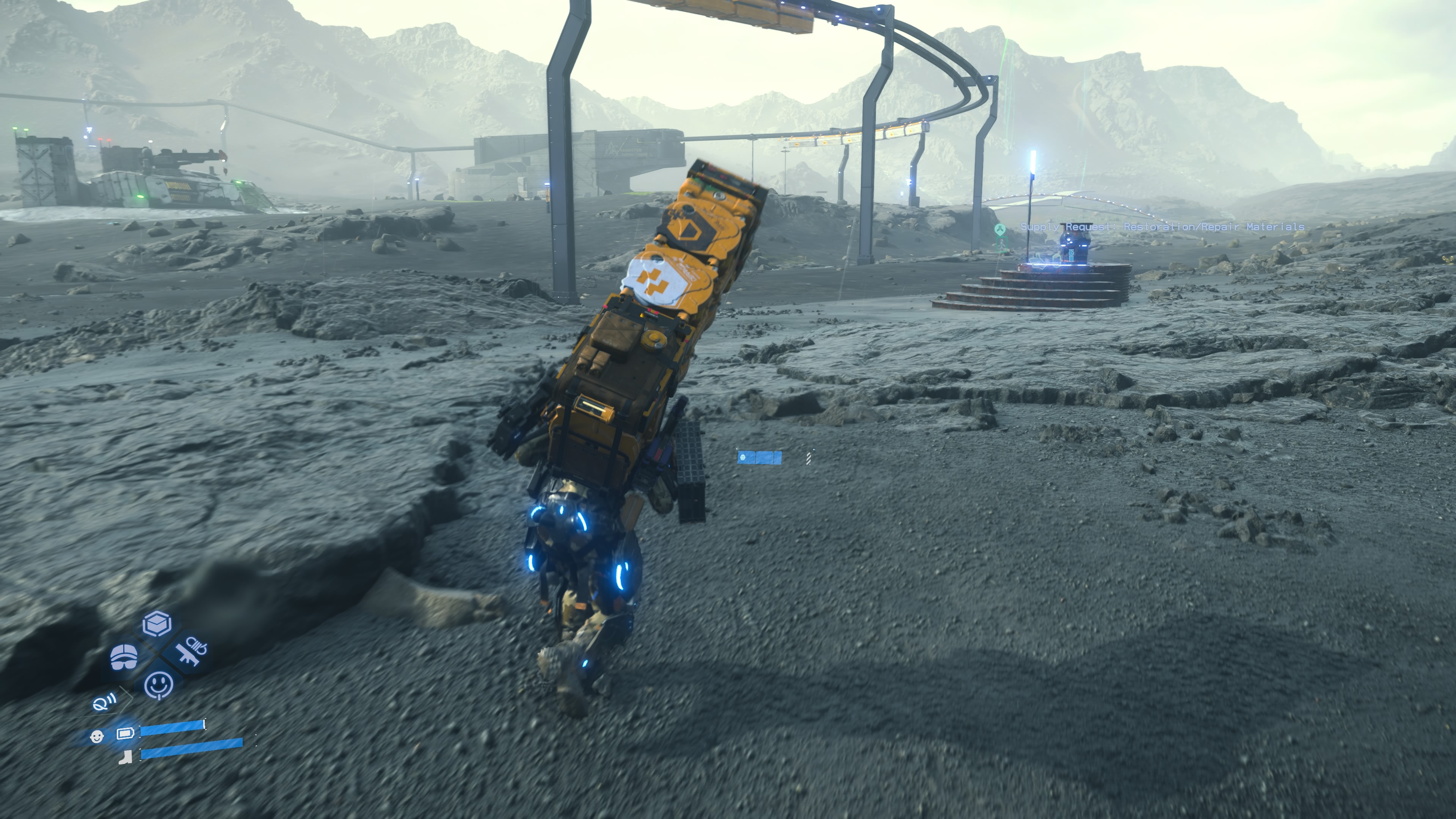 Sam runs towards an auto-paver in Death Stranding 2: On The Beach