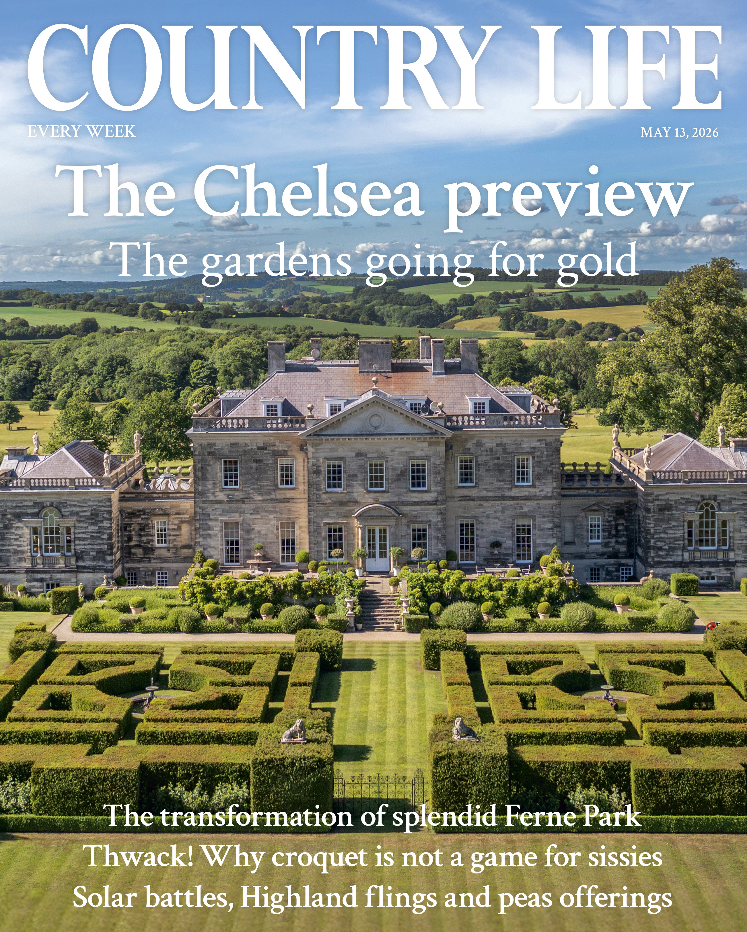 Cover of Country Life May 13, 2026, featuring a photo of Ferne Park by Jonathan Buckley 