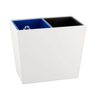 A white trash can with two sections