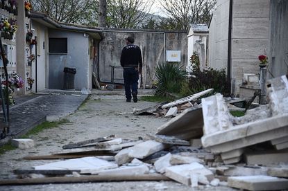 Damage in central Italy caused by an earthquake.