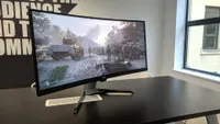 BenQ EX3501R at an angle on a white background