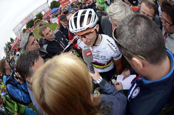 Nino Schurter (Switzerland) interviewed after the race