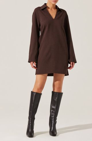 Collar Long Sleeve Shift Dress