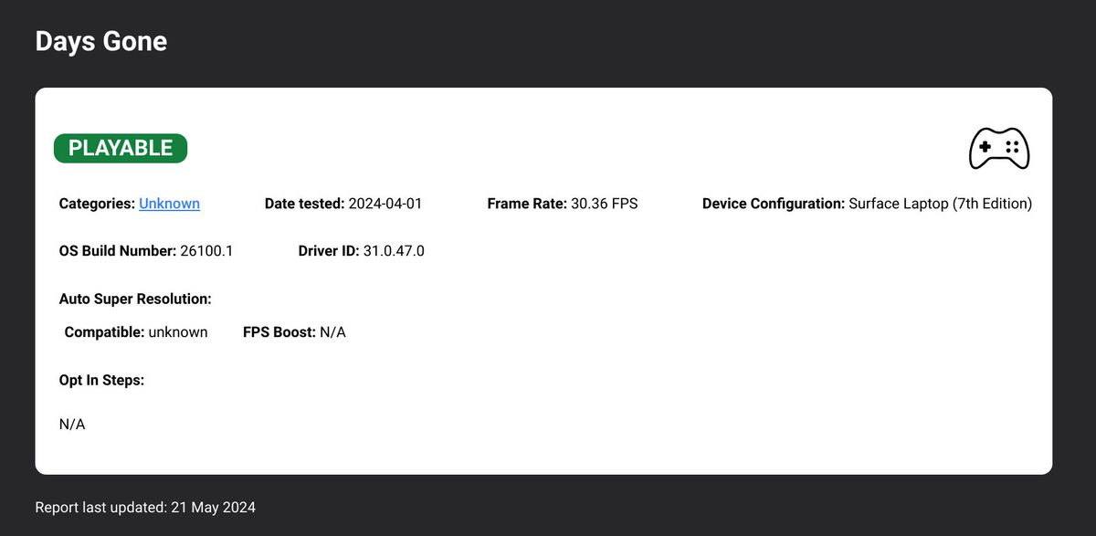 worksonwoa.com performance reports for games running on Snapdragon X Elite