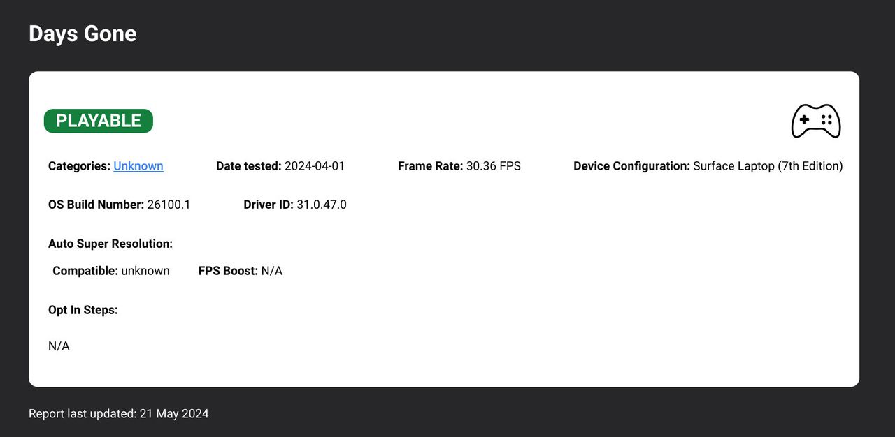 worksonwoa.com performance reports for games running on Snapdragon X Elite