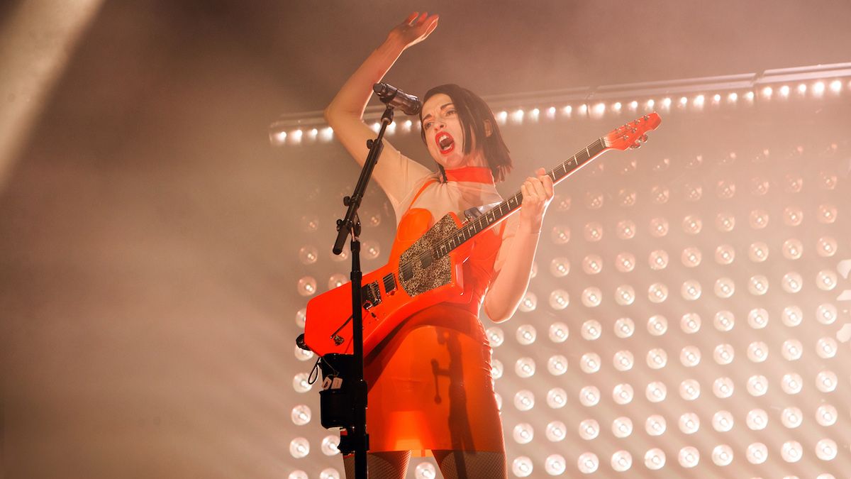 St Vincent plays guitar live on stage