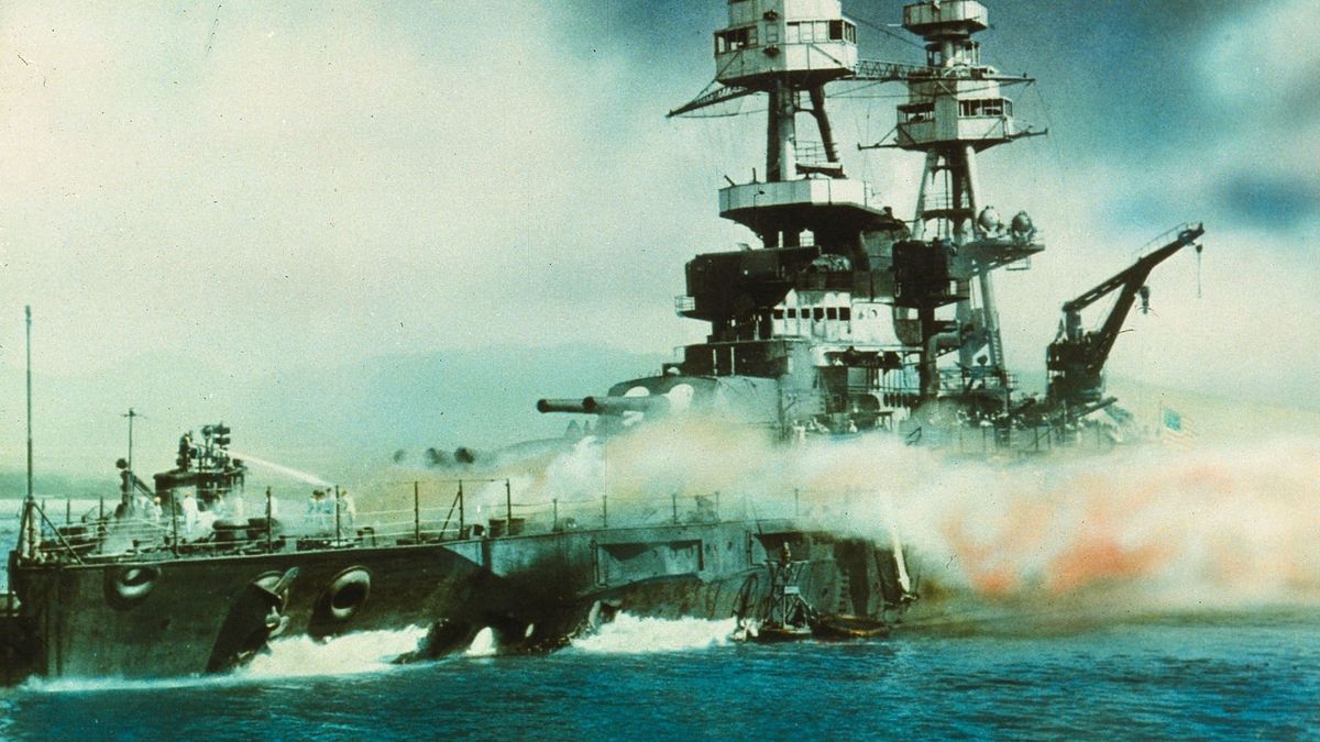 USS Nevada at Pearl Harbor, 1941