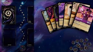Disney Lorcana cards, tokens, and tile on a nebula background