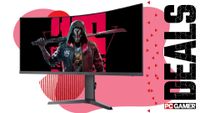 Koorui 34E6UC gaming monitor on a pink deals background