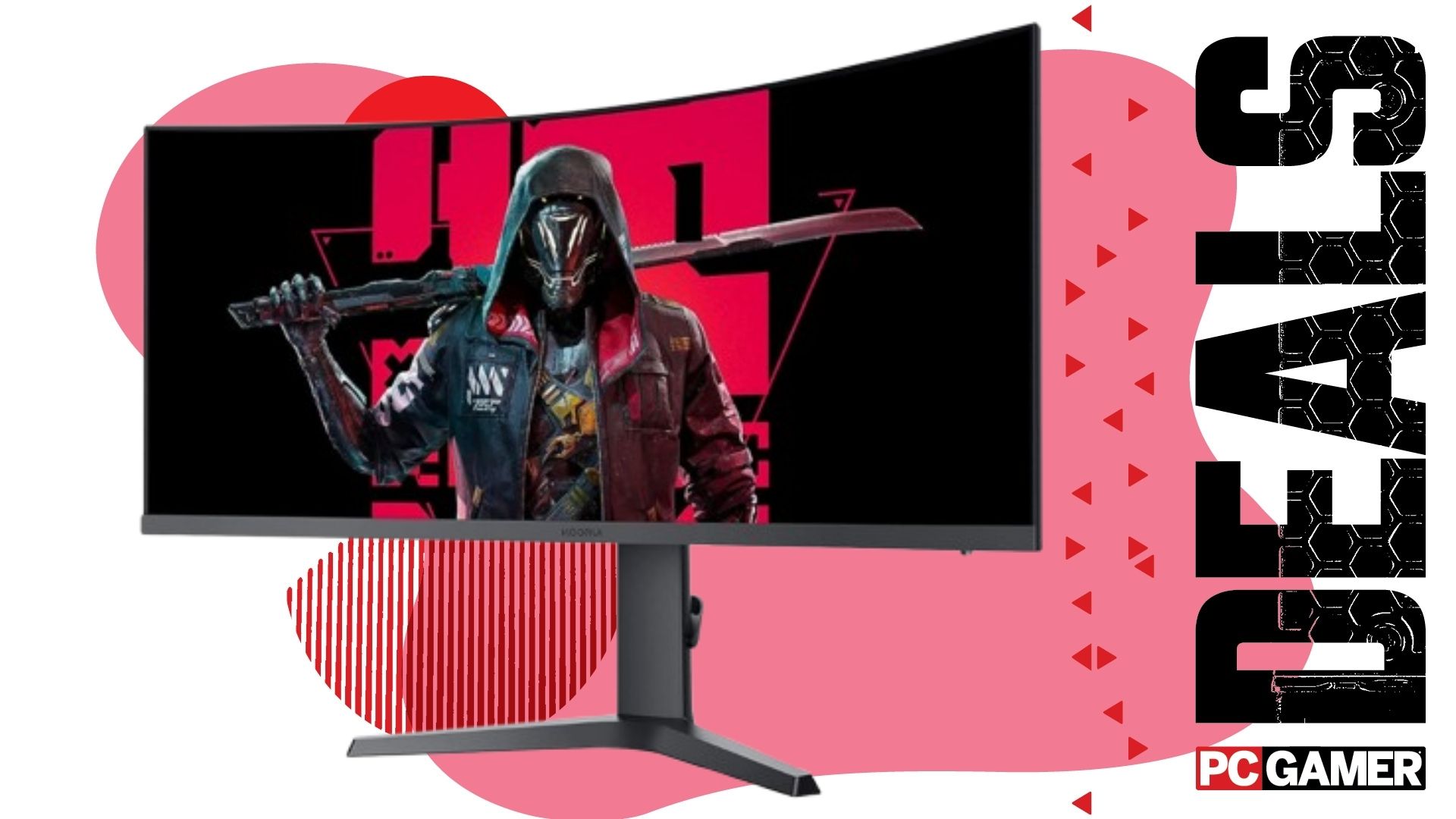 Koorui 34E6UC gaming monitor on a pink deals background